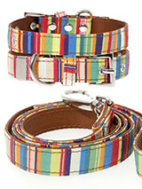 Henley Striped Fabric Collar & Lead Set - Our Henley Striped pattern collar and lead set is a rich contemporary style and the striped pattern is right on trend. It is lightweight and incredibly strong. The collar has been finished with chrome detailing including the eyelets and tip of the collar. A matching harness and bandana are available...
