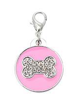 Pink Enamel / Diamante Bone Dog Collar Charm - If you are looking for bling then look no further. Our Pink Enamel / Diamante Bone Dog Collar Charm is encrusted with diamantes set against a beautiful pink enamel background. It attaches to any collar's D-ring with a lobster clip. The perfect accessory to add bling to your dog's collar.